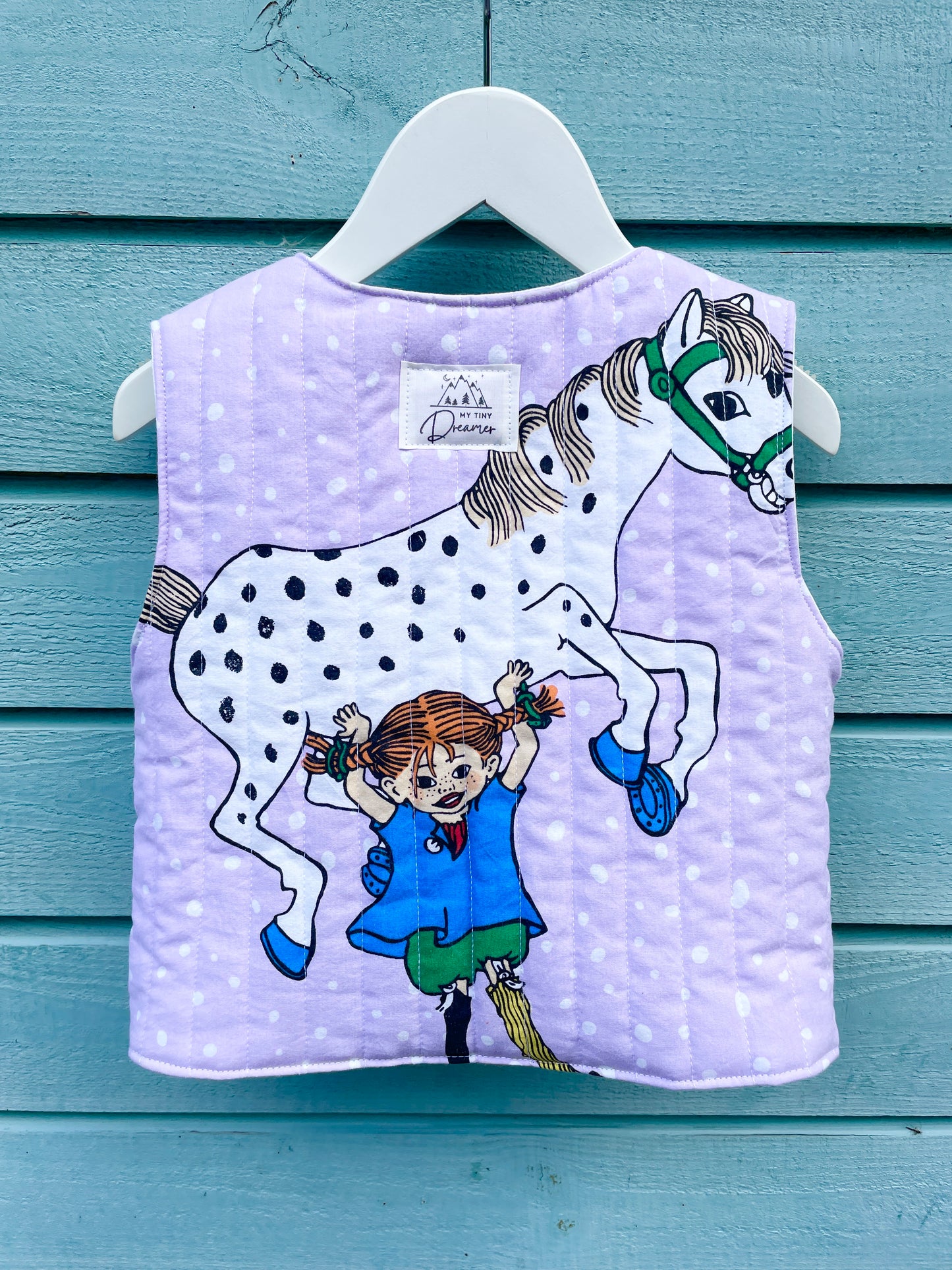 Quiltet vest - Lilla Pippi str. 98 - 104