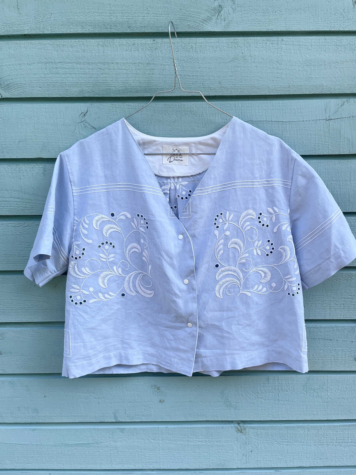 Bluse - Blå med broderi