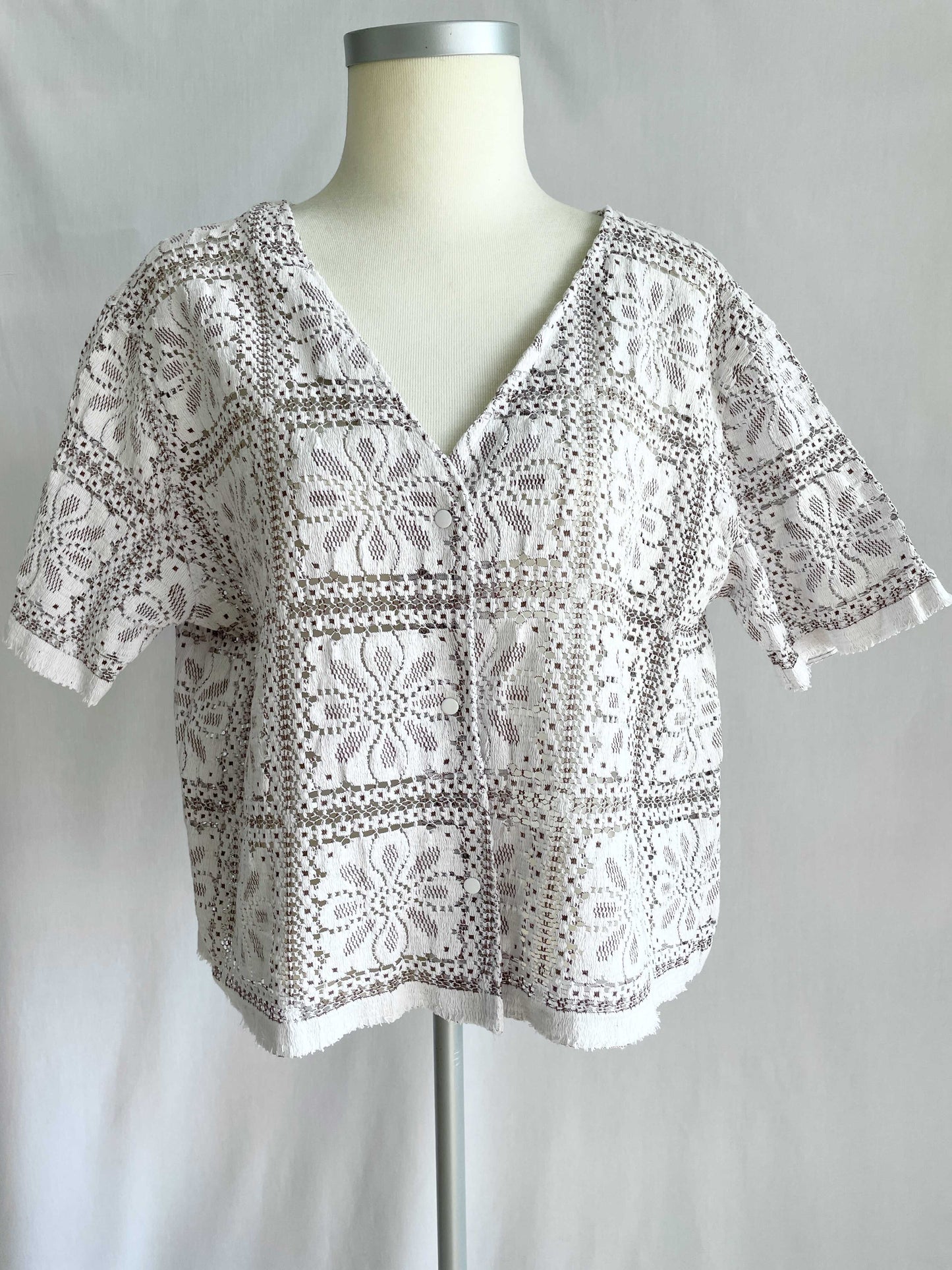 Bluse - Hvid og brun blonde