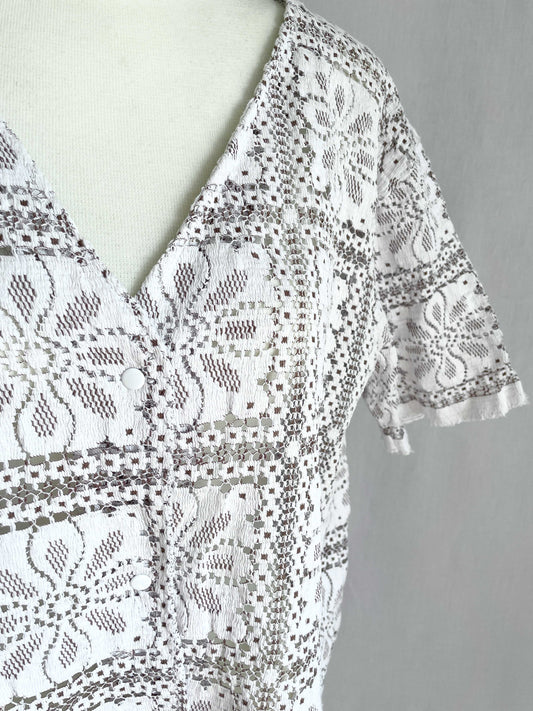 Bluse - Hvid og brun blonde