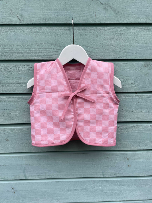 Vest - lyserøde tern str. 80 - 86