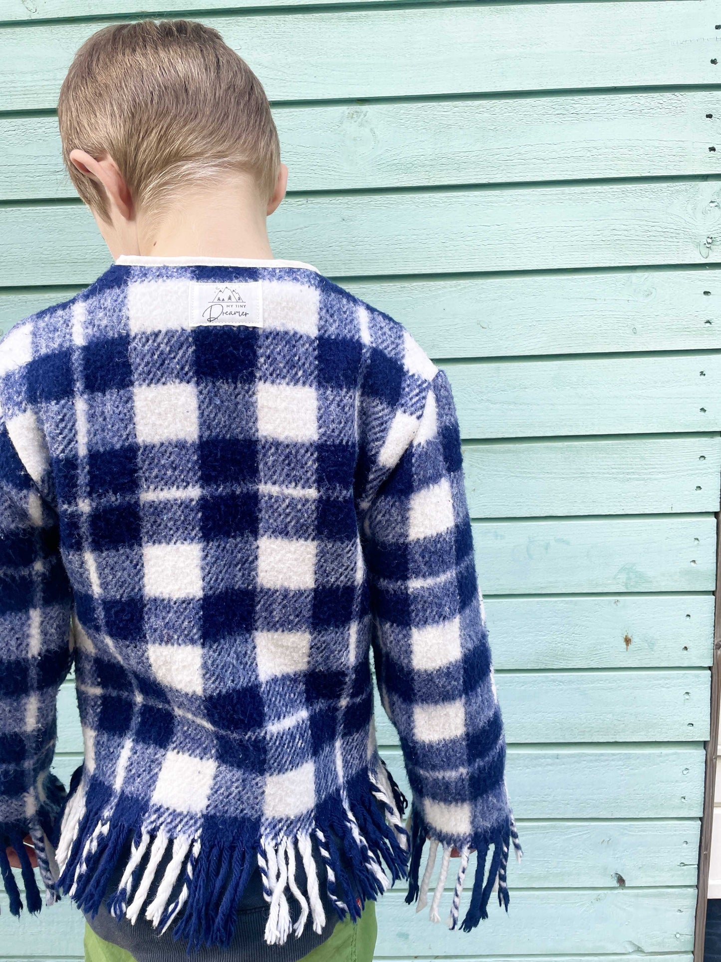 Jakke af ternet tæppe str. 116-122